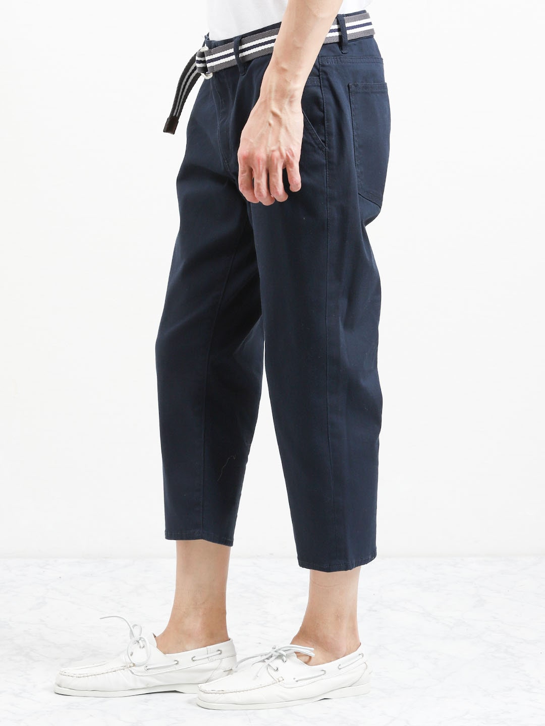 ストレッチ ベルト付きクロップドパンツ 白 紺 M 75紺 パンツ Taka Q Online Shop タカキューオンラインショップ 公式通販