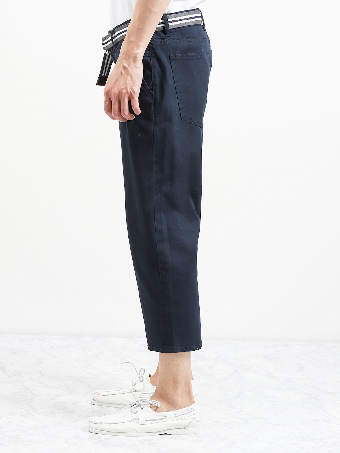 ストレッチ ベルト付きクロップドパンツ 白 紺 M 75紺 パンツ Taka Q Online Shop タカキューオンラインショップ 公式通販