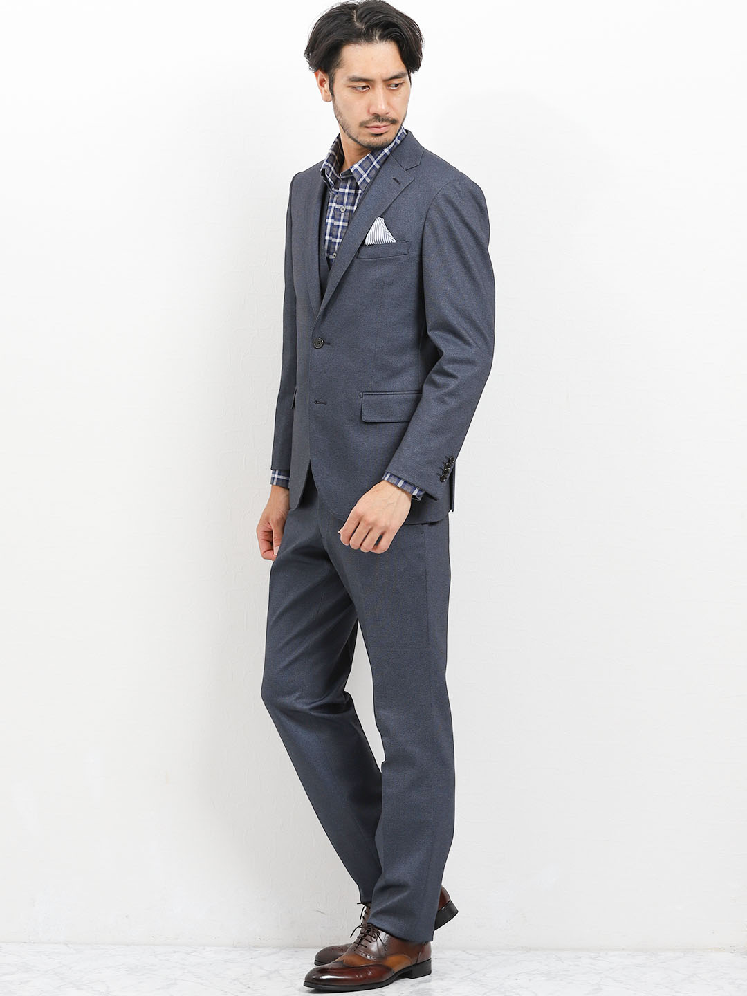 ストレッチ セットアップ 2釦テーラードジャケット メランジ紺 S 75紺 セットアップ Taka Q Online Shop タカキューオンラインショップ 公式通販