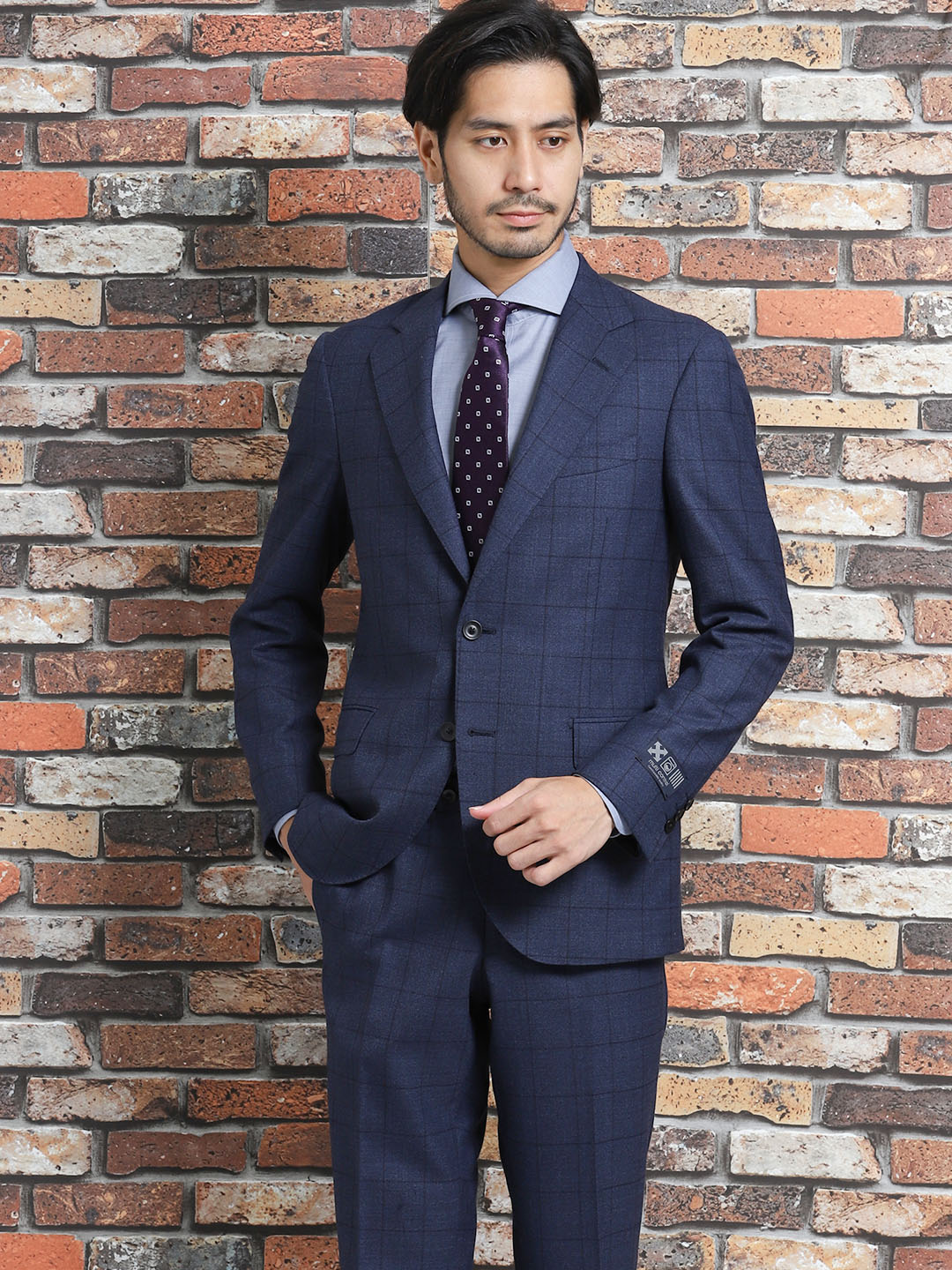 ストレッチウォッシャブル ウール混スリムフィット2ピーススーツ ウィンドペン青 Y3 70青 スーツ Taka Q Online Shop タカキューオンラインショップ 公式通販