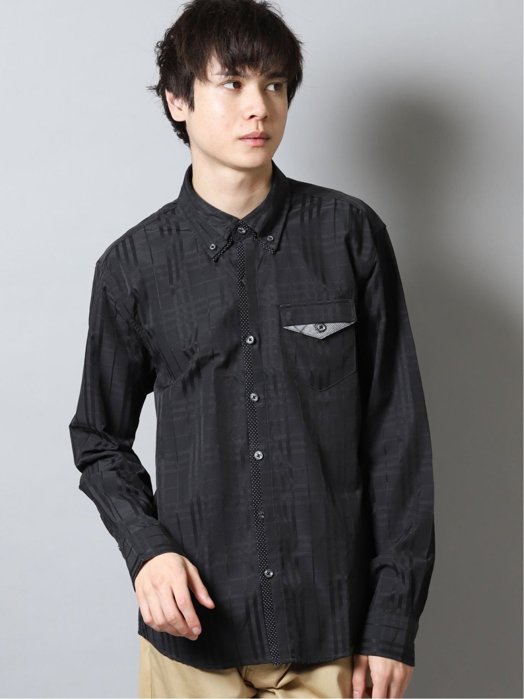 チェックドビー2枚衿ボタンダウン長袖シャツ M 05黒 トップス Taka Q Online Shop タカキューオンラインショップ 公式通販