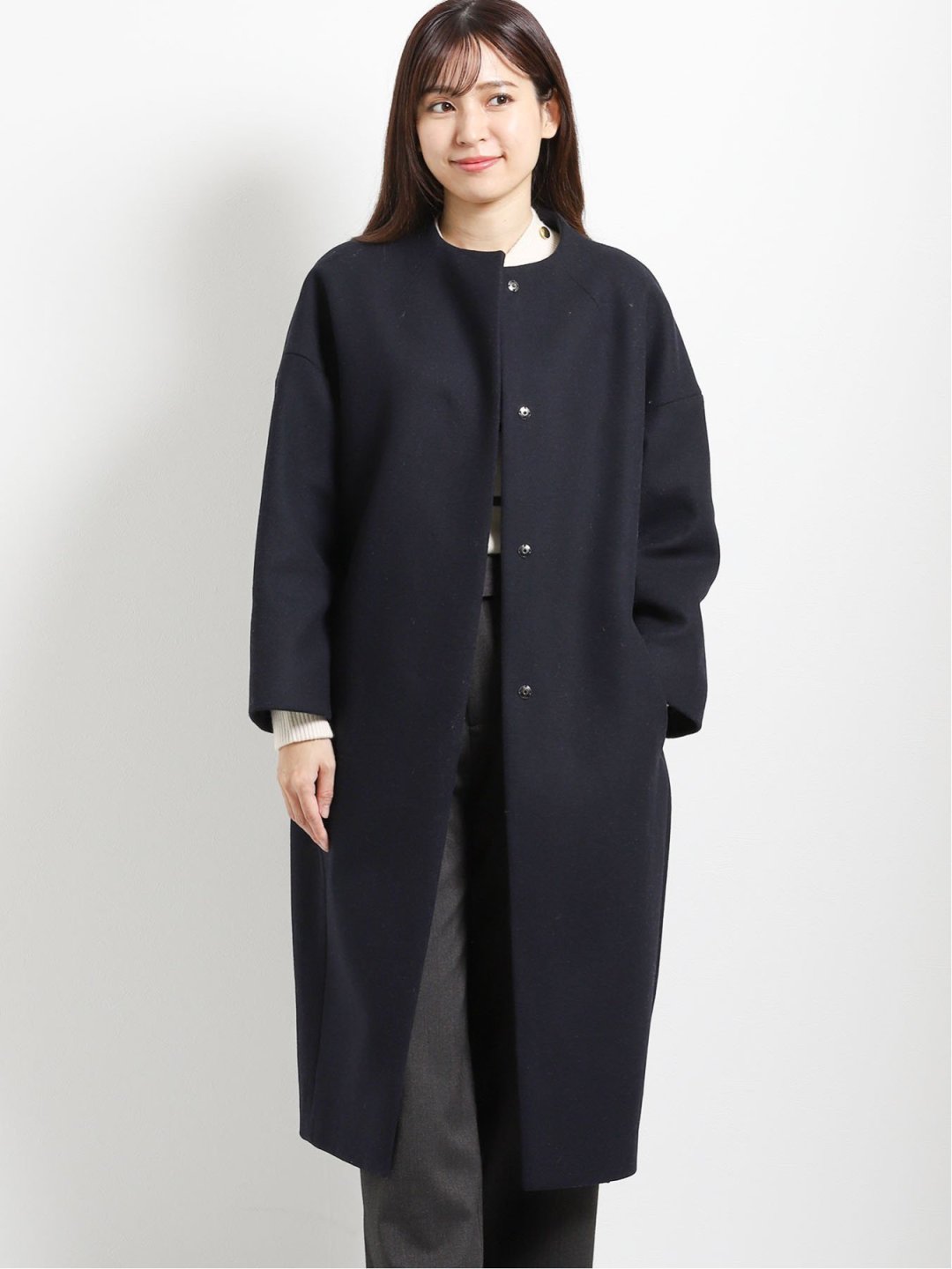 ウール混メルトン ノーカラーコクーンコート S 75紺 ジャケット アウター Taka Q Online Shop タカキューオンラインショップ 公式通販