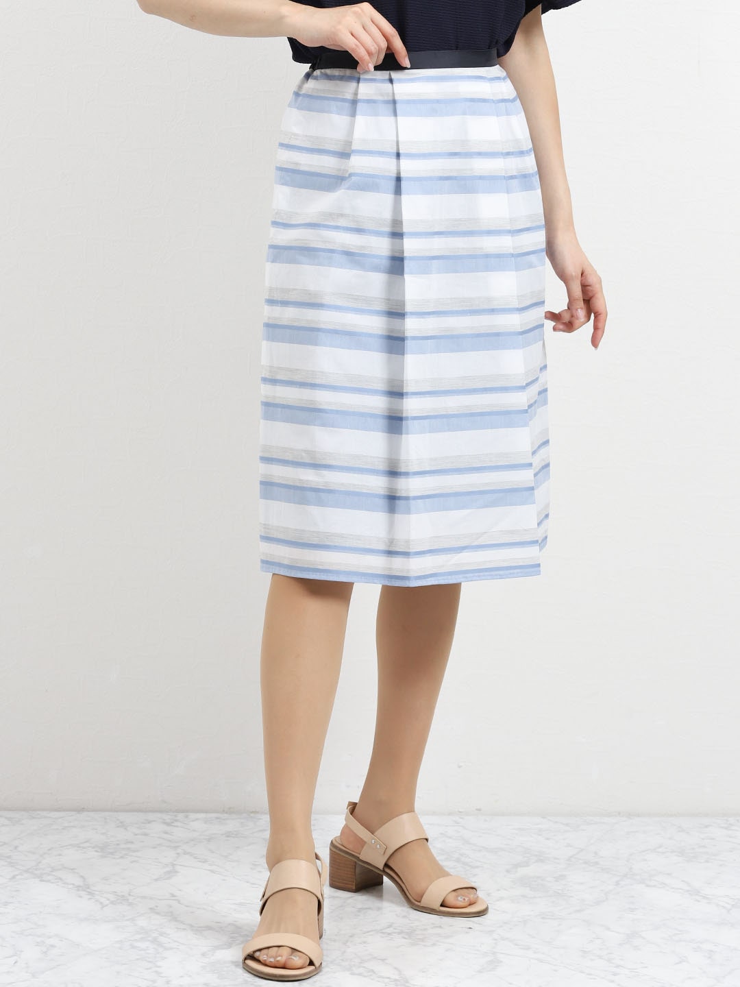 コットンマルチボーダー柄フレアースカート S 73サックス スカート Taka Q Online Shop タカキューオンラインショップ 公式通販