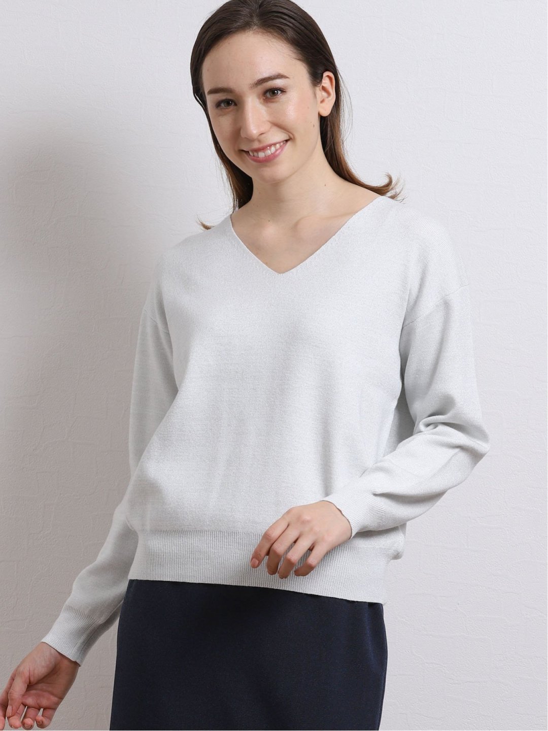 ラメ天竺vネック ニットプルオーバー M 01白 トップス Taka Q Online Shop タカキューオンラインショップ 公式通販